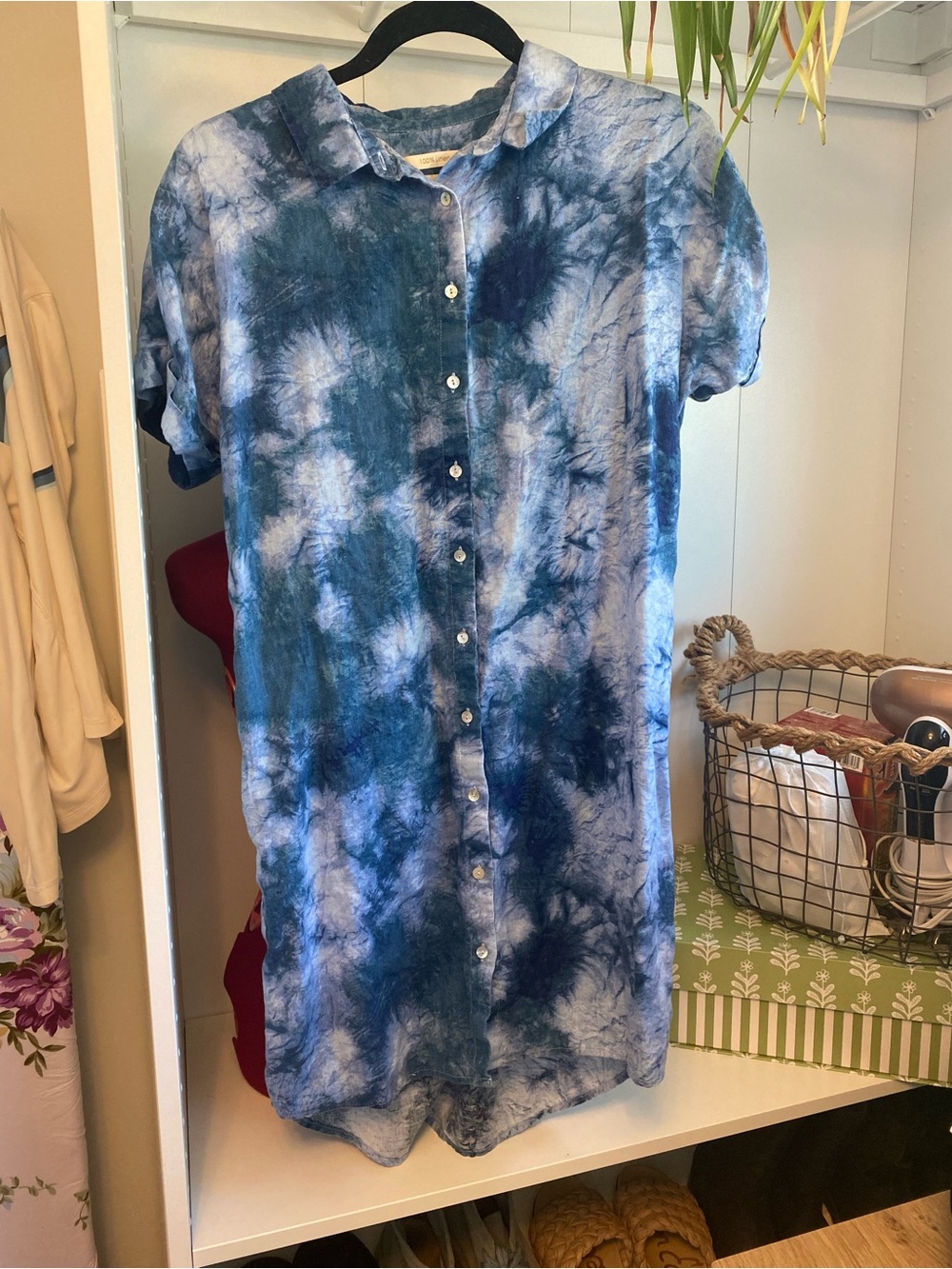 Cynthia Rowley Blue 100% Linen Button Front Tunic Dress